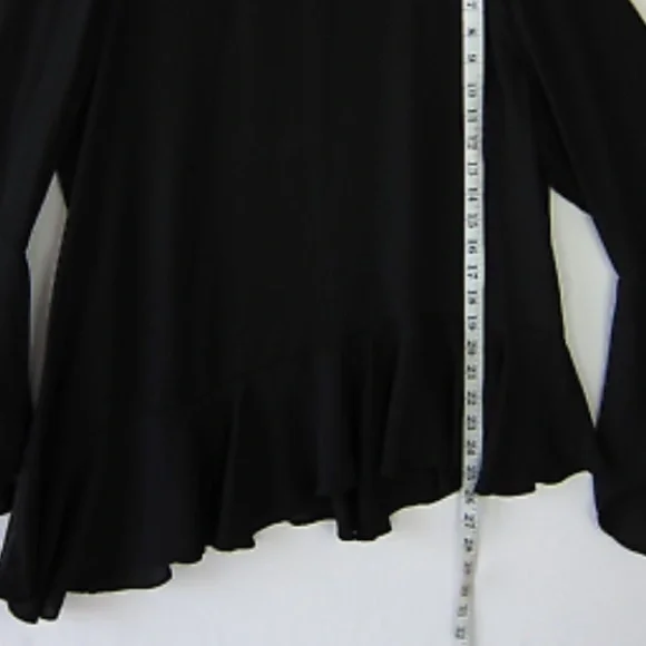Chicos Sheer Asymmetrical Ruffle Hem Sleeves Black Blouse - Picture 7 of 8
